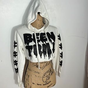 Womens Been Trill by Mallratz cropped hoodie in white. Size M.
